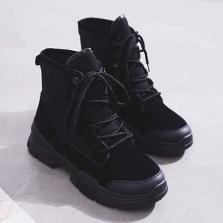 Giày bốt da lộn ulzzang cổ cao màu đen size 37