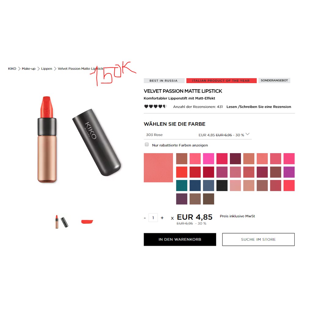 {Trả ORDER}Son kiko velvet passion matte