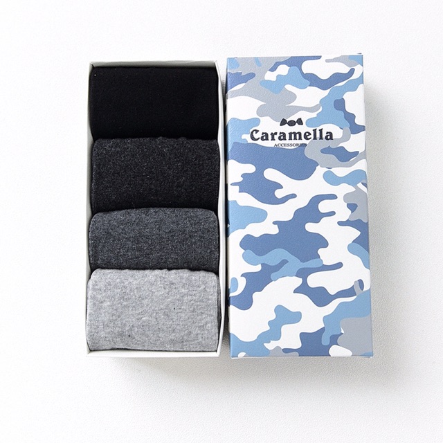 Hộp 4 đôi vớ nam cao cấp cổ cao hãng Caramella chất vải cotton mềm mại, thấm hút mồ hôi