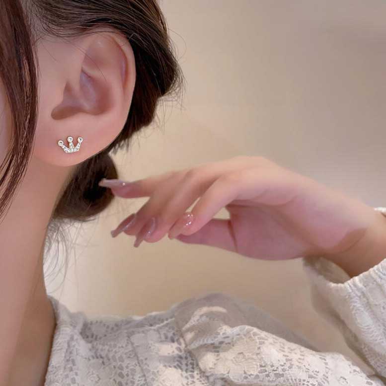 Bông Tai Mạ Vàng / Bạc 925 Hình Vương Miện Nữ Hoàng Thời Trang