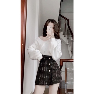áo len lệch vai