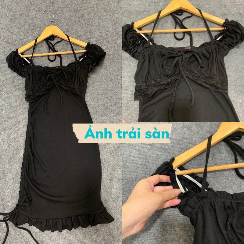 Đầm body rút bèo nhún thân cổ yếm sexy Váy thun ôm trễ vai dáng ngắn dự tiệc phong cách hàn quốc sang chảnh alohashop91