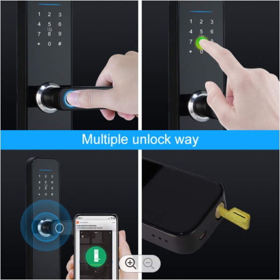 Khóa thông minh S5 Wifi TUYA mở khóa bằng Mật khẩu Vân tay Thẻ từ Điện thoại Chìa cơ truyền thống, app Smartlife
