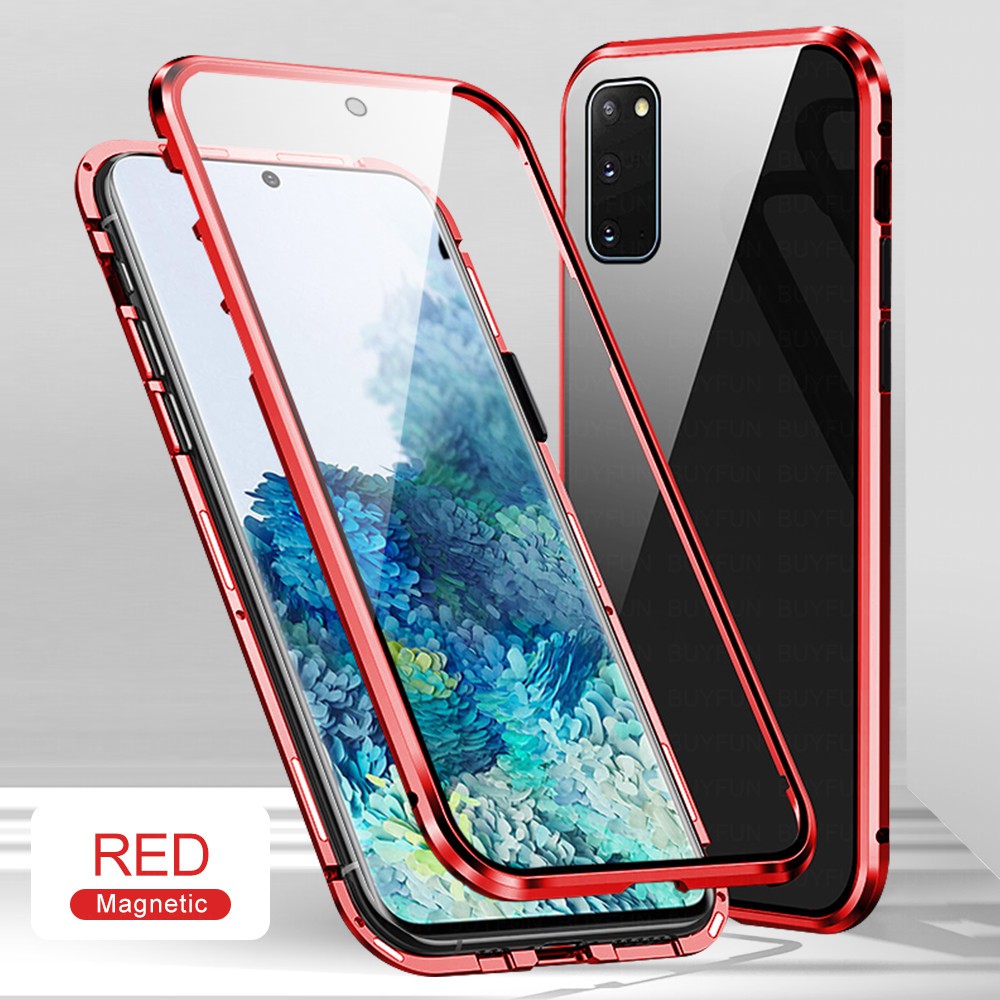 Ốp Điện Thoại Kính Cường Lực Hai Mặt Viền Kim Loại Nam Châm Cho Samsung Galaxy S20 S20 Plus S20 Ultra S10 S10 Plus S10e