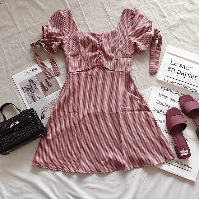 [Mã SKAMSALEP6 giảm 10% tối đa 100K đơn 150K] ĐẦM CARO HỒNG NÚT NGỰC TRẺ TRUNG ( KÈM ẢNH THẬT) | BigBuy360 - bigbuy360.vn