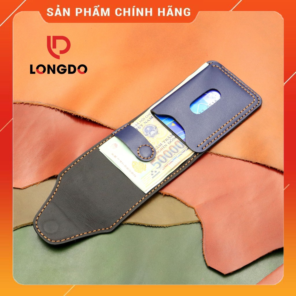 Ví Sen 5 Cao Cao Cấp - Cam Kết 100% Da Bò Thật - Ví Nam Mini Màu Xanh Navy Hàng Chính Hãng Thương Hiệu Longdo Leather