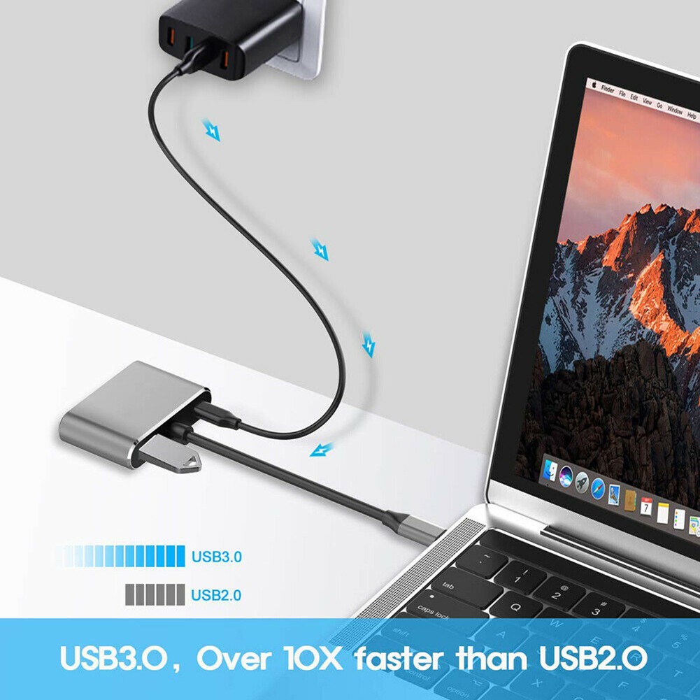 Đầu Đọc Thẻ 4 Trong 1 Usb Type-C Sang Hdmi Vga Cho Macbook Pro