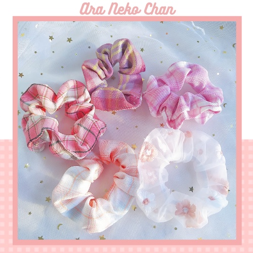 Dây Cột Tóc Scrunchies Caro Dễ Thương Xinh Xắn Ulzzang Hàn Quốc Dành Cho Nữ