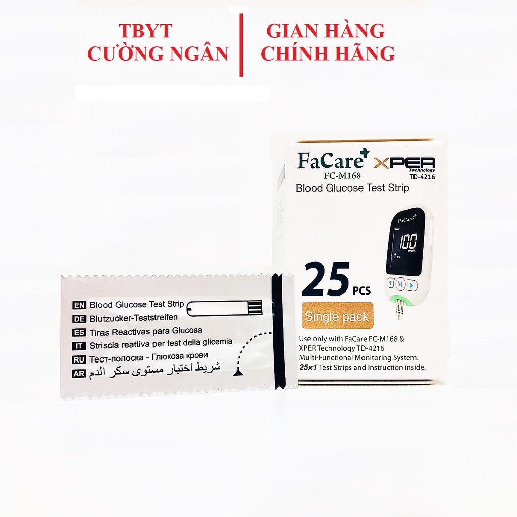 Que thử đường huyết Glucose dành cho máy đo Facare 5 trong 1 FC-M168  - Hộp 25 que thử