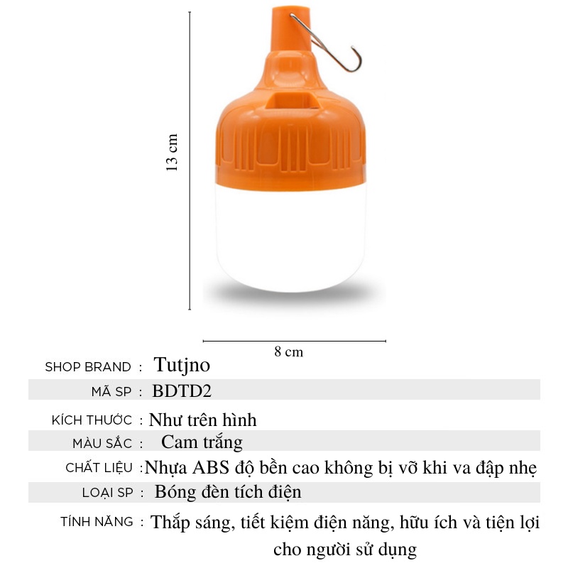 Bóng đèn tích điện 100w cao cấp có móc treo cổng sạc usb