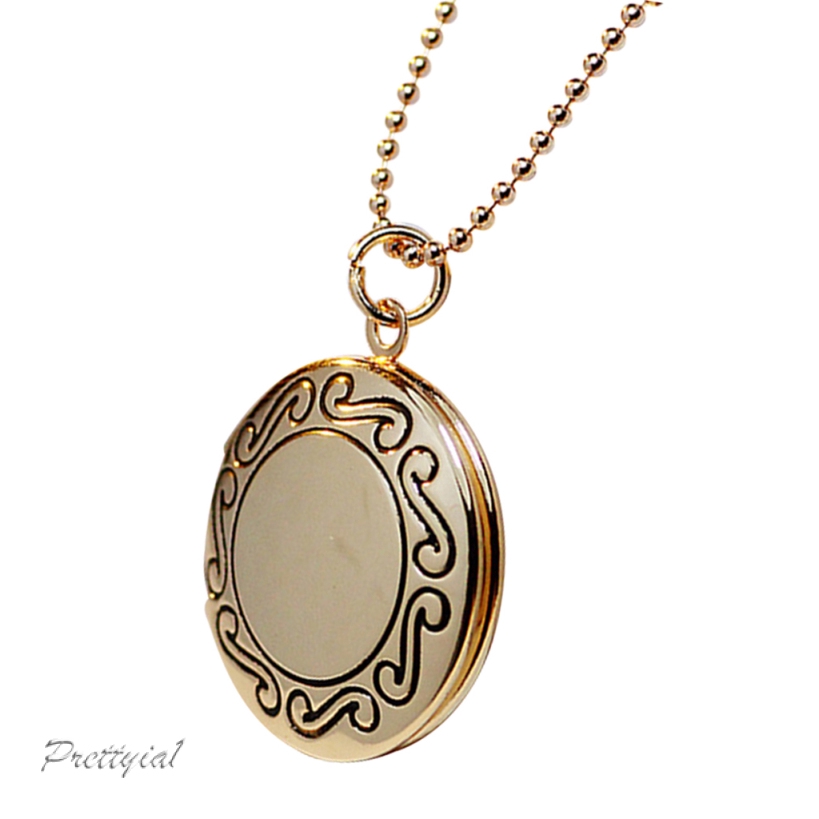 [PRETTYIA1] Retro Round Shape Photo Charm Locket Openable Box Pendant Necklace Chain