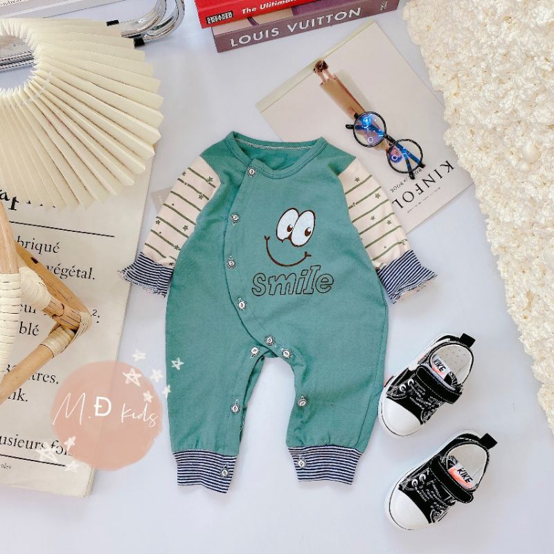 Body Dài Tay Sơ Sinh Vải Cotton, Mẫu Smile Cho Bé Trai Bé Gái DM