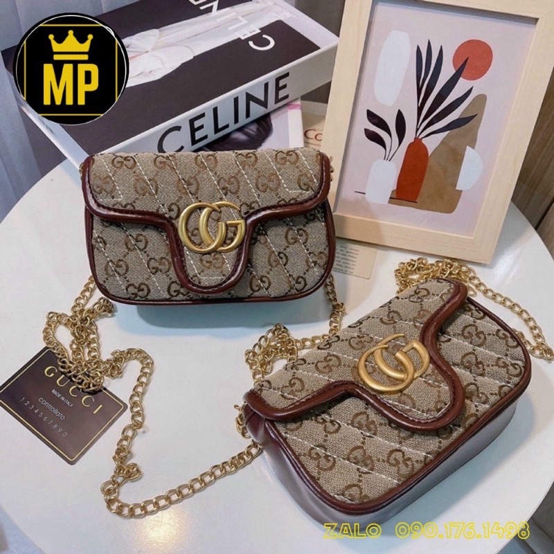 Túi Gucii Nâu Viền Da Size 19 Túi Đeo Chéo Nữ Đẹp