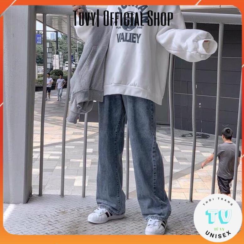 Quần jean bò ống rộng suông xuông nữ jeans cạp cao phong cách Hàn Quốc sành điệu style năm 2021