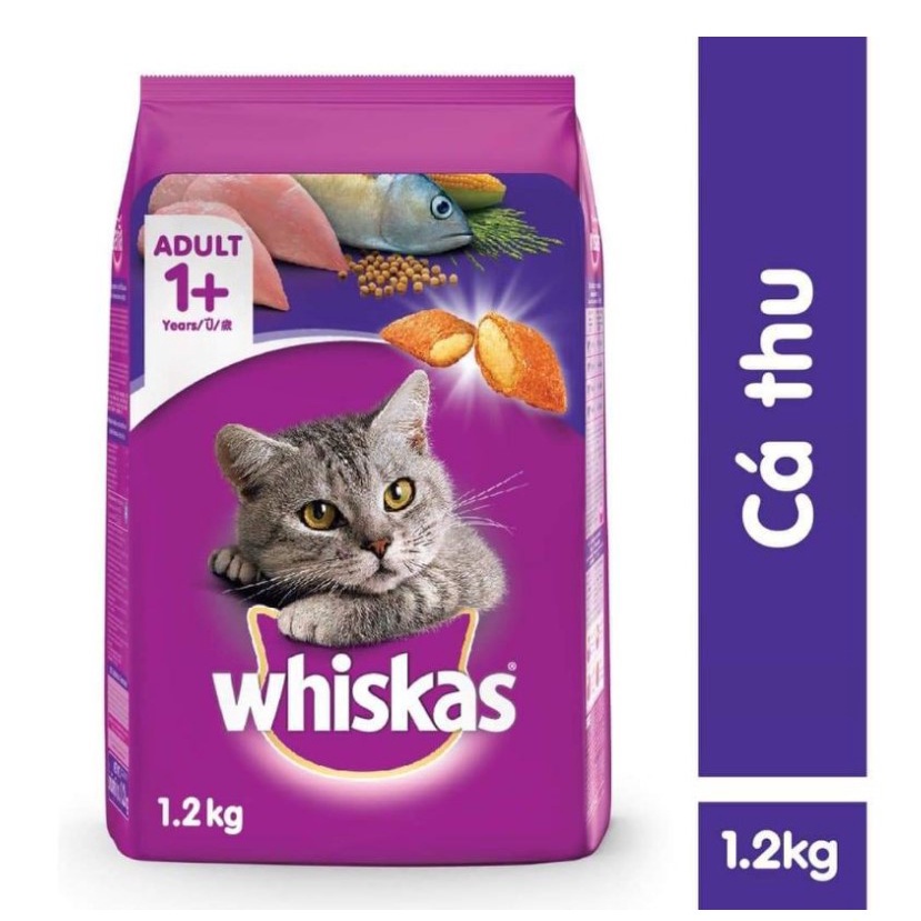 WHISKAS Thức an cho mèo loại hạt cho mèo con, mèo trưởng thành vị cá ngừ, cá thu, cá biển 1,2kg