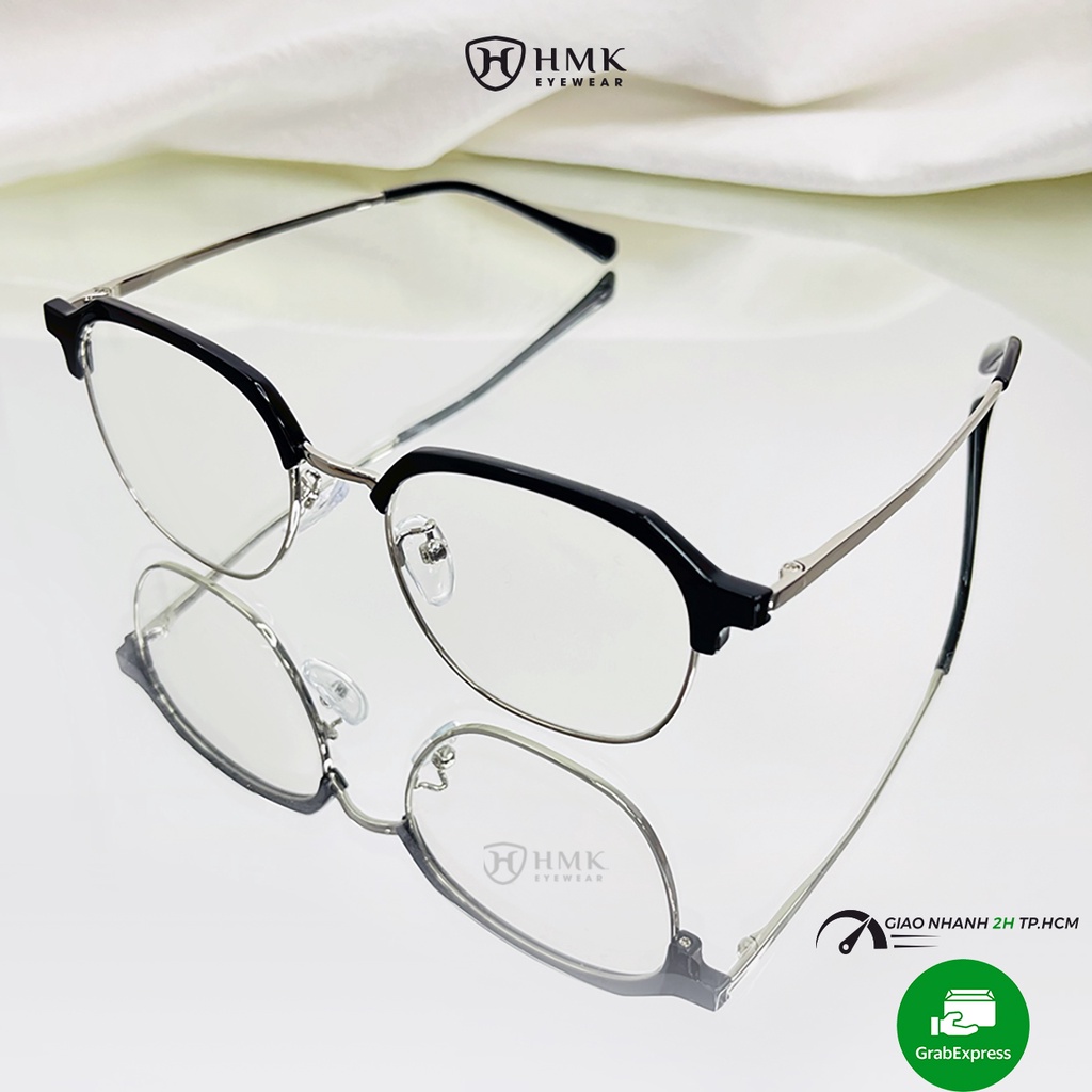 Gọng kính cận Nam/Nữ HMK chất liệu nhựa dẻo phối kim loại màu sắc thời trang 2255 nhiều màu