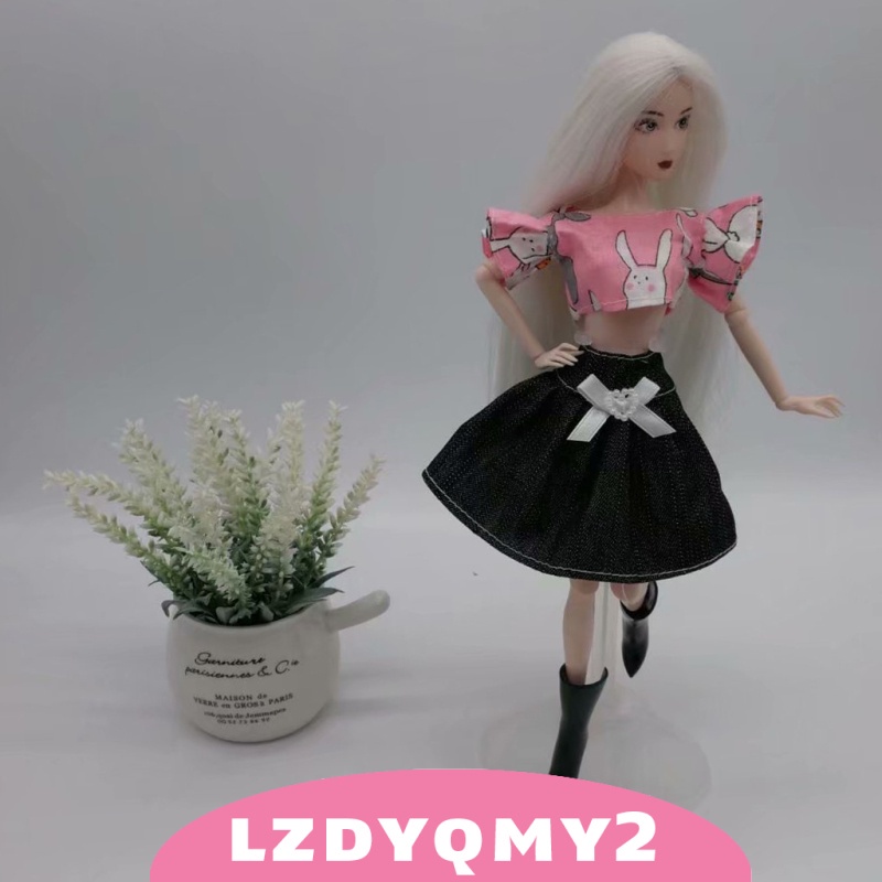 Set áo thun ngắn tay hình thỏ + chân váy jeans cho búp bê Barbie