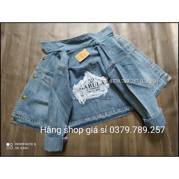 Aó khoác jean nữ xám xanh như hình form dưới 58Kg Garula đậm BB28