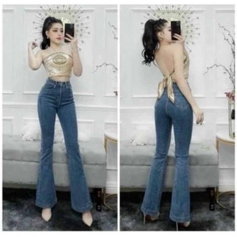 Quần jean ống loe chất co giãn thoải mái, tôn dáng, jean dày dặn
