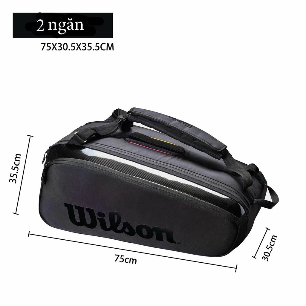 Túi tennis Wilson super tour pro staff 9 pack bag có 2 ngăn lớn màu đen
