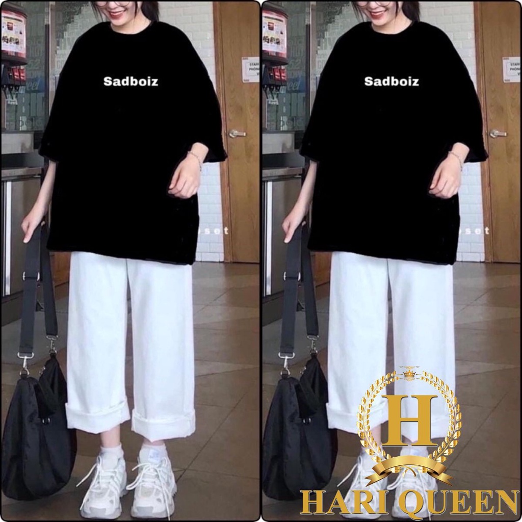 Sét áo sadboiz mặt mếu + quần kaki ống rộng trắng HARIQUEEN