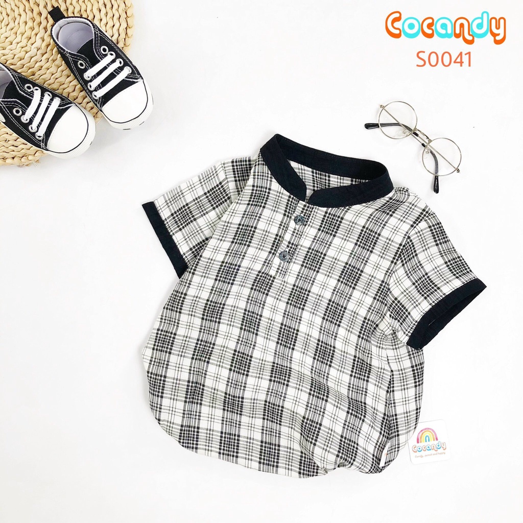 Bodysuit caro ĐEN cổ tàu cho bé của COCANDY mã S0041