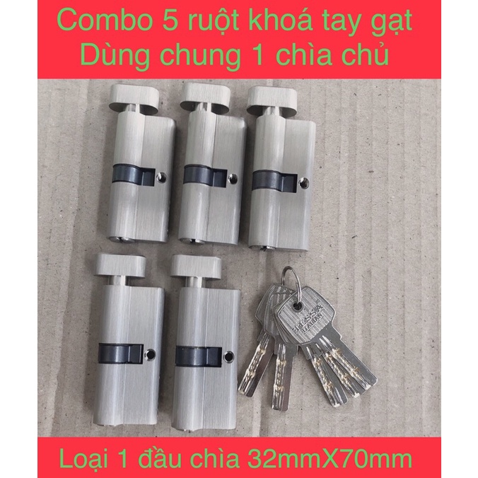Ruột khoá tay gạt TESSA ( combo 5 ruột khoá tay gạt dùng chung 1 chìa chủ , 32x70 , loại 1 đầu chìa )