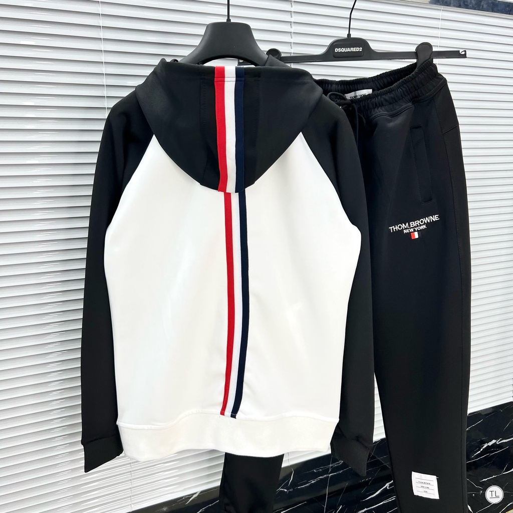 Đồ Bộ Nam Thu Đông THOMBROWNE Phong Cách Thể Thao 3 Màu Trắng Đen Xám
