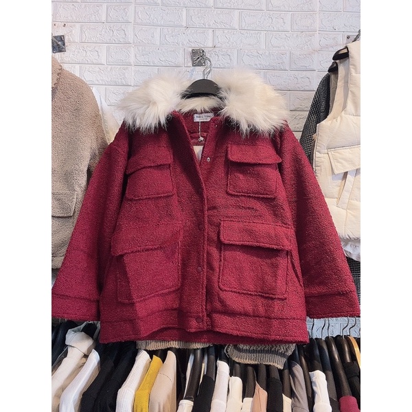 Áo dạ đỏ cổ lông (ảnh thật+video) | BigBuy360 - bigbuy360.vn