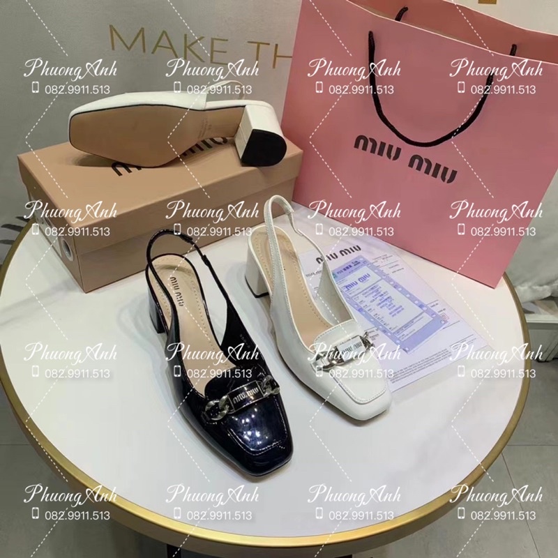 Sandal Miumiu Bóng SS2022 2 Màu Trắng Đen Full Size 35-39