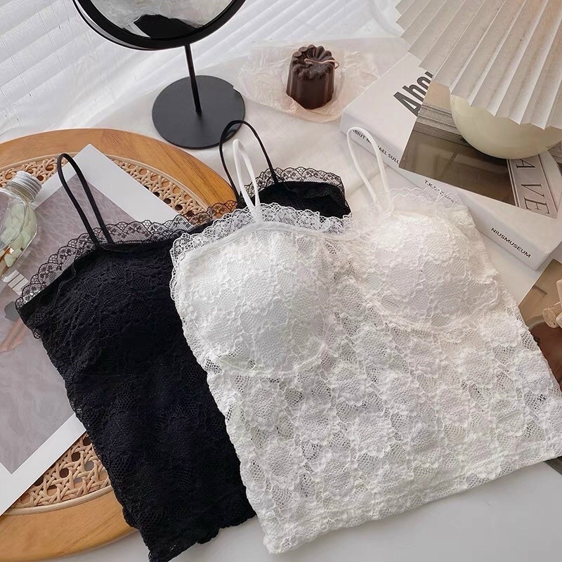 Áo 2 dây 2s bún ren đệm ngực hoa nhỏ hàng QC