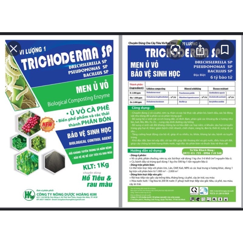 Men vi sinh NẤM trichoderma - Nấm Đối Kháng Trichoderma- Dùng ủ phân và xử lý đất trước khi trồng