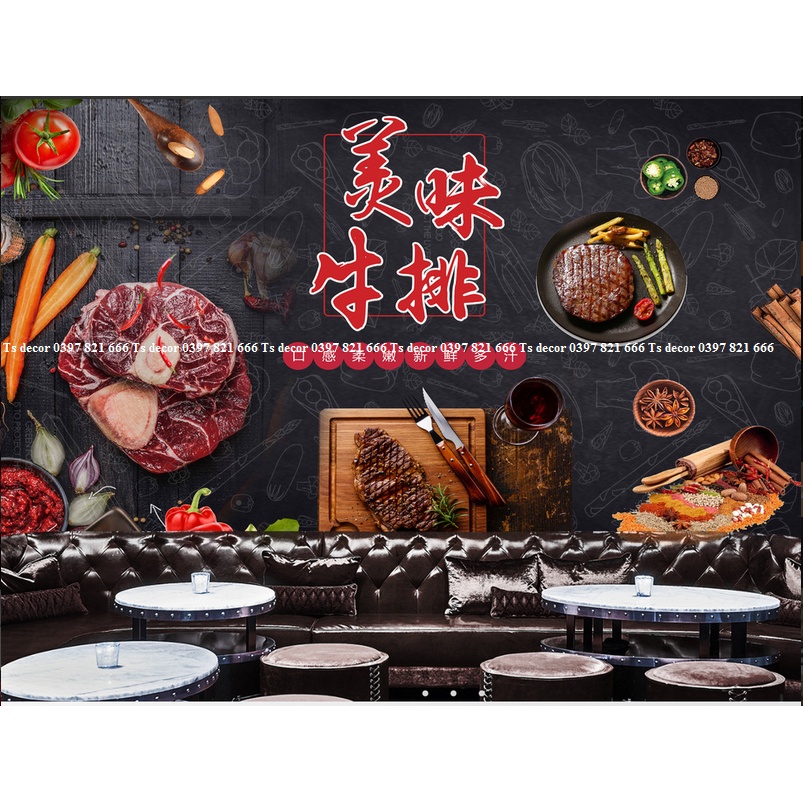 Tranh dán tường Quán Nướng Lẩu 3D