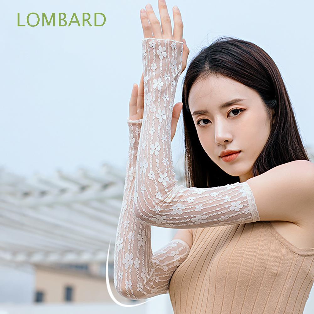 LOMBARD Classic Flower Arm Sleeves Outdoor Sun Protection Lace sleeve Women Elegant Fashion Driving Running Fishing Cooling Sleeves/Multicolor