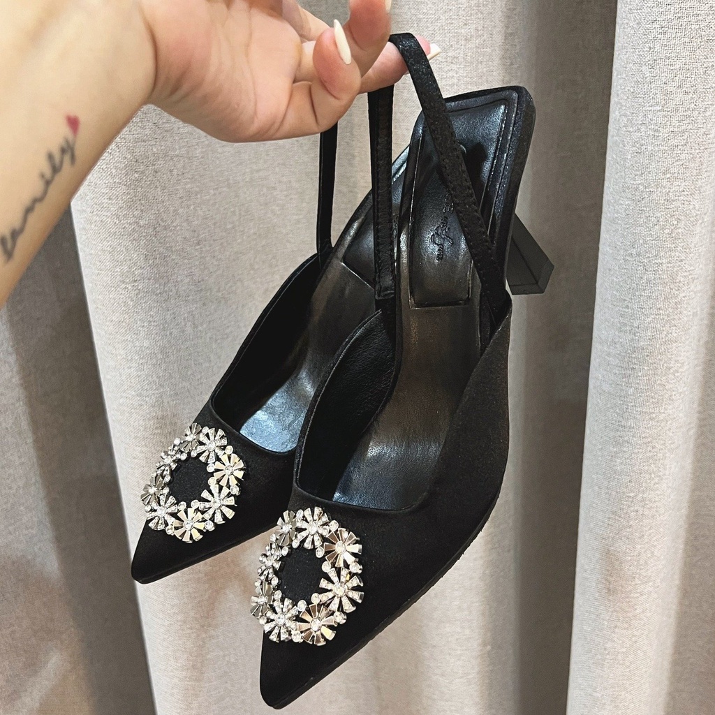 Giày cao gót nữ 5p kiểu dáng sandal slingback nơ hoa đá sang trọng GUUEM - GCL124
