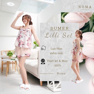 Bộ mặc nhà hai dây buộc nơ Solla Home chất lụa cao cấp