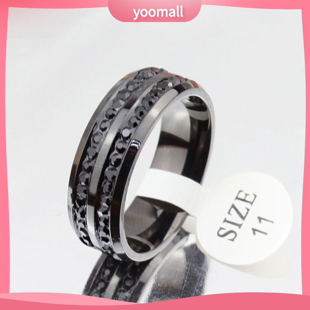 Yomall♡ Nhẫn Unisex ĐíNh Đá BằNg ThéP Không Gỉ MàU Đen