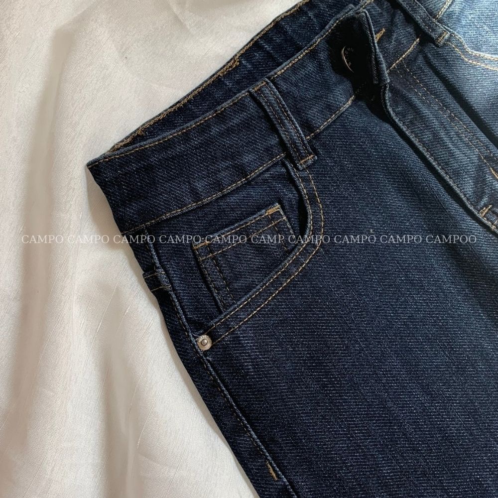 Quần bò baggy nữ xạnh đậm Campo lưng cao phong cách trẻ trung siêu hack dáng