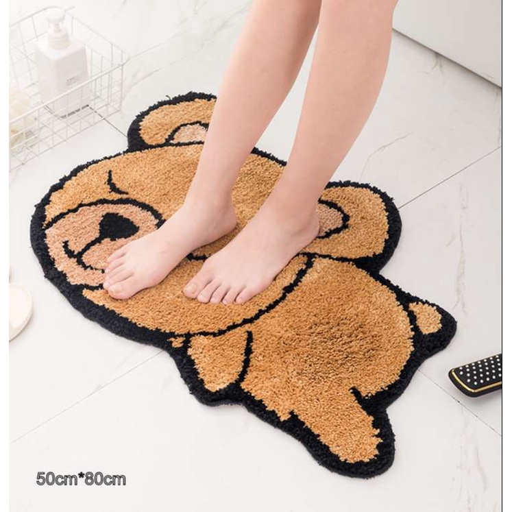 Thảm lót cửa chùi chân chống trượt thấm nước nhanh khô hình gấu nâu