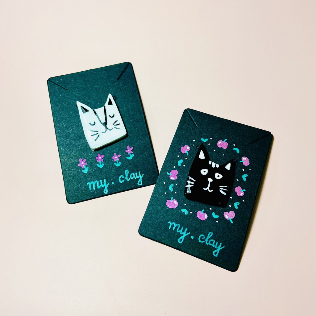 Phụ kiện quần áo - pin cài thiết kế Simple Cat hoạt hình đáng yêu cho bé từ đất sét polymer clay