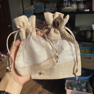 Túi vải đay dây rút có cửa sổ đựng cà phê, hoa khô, túi trang trí tiệc cưới