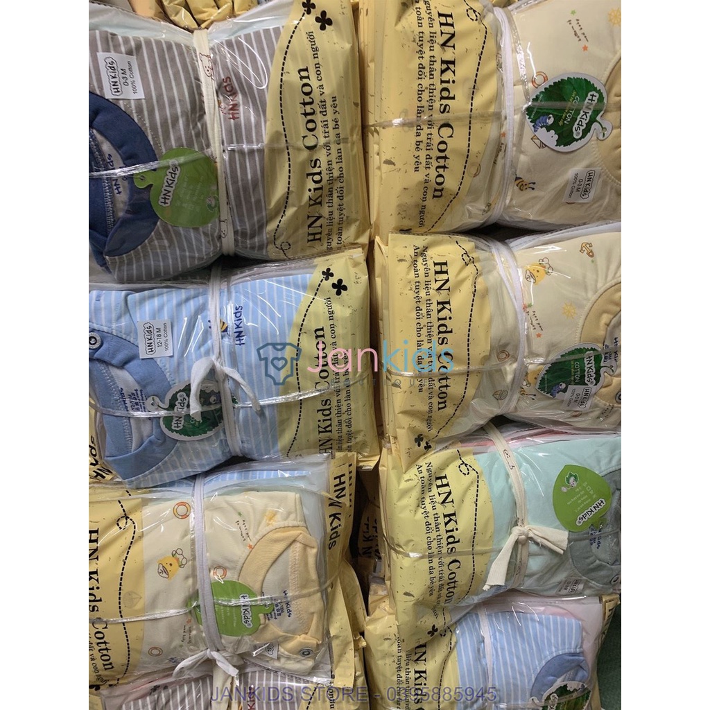 Bộ quần áo dài tay thu đông cao cấp HNKids chất nỉ, có cúc vai cho bé từ sơ sinh đến 18 tháng tuổi