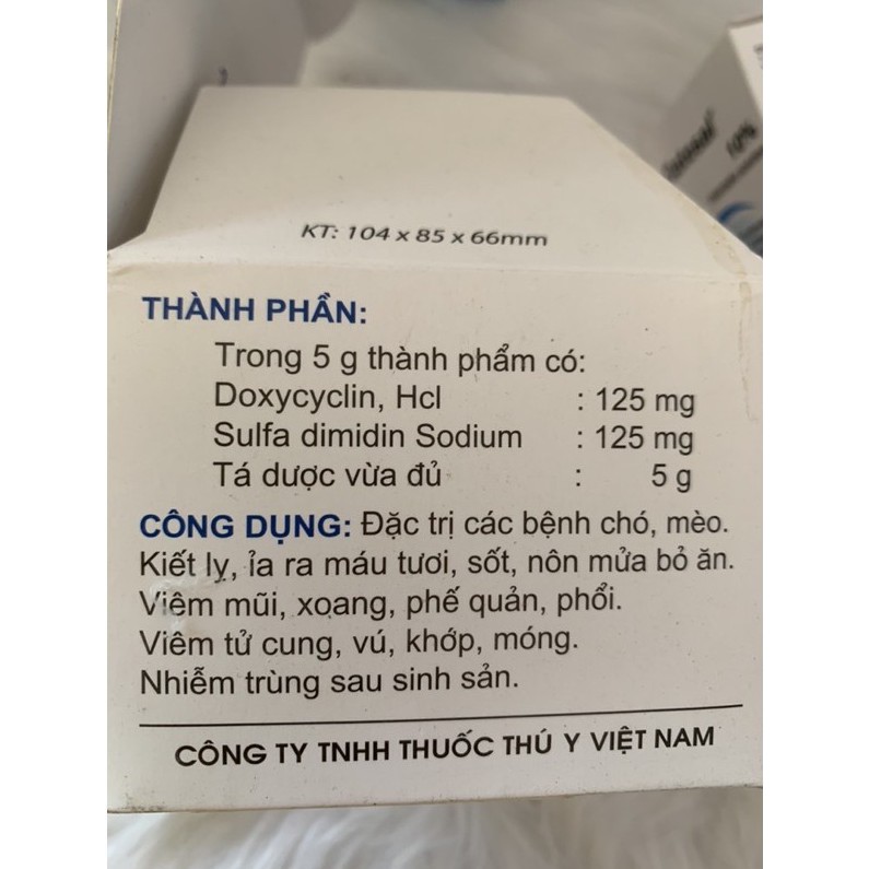 Doxy-Sul-Trep 5g - chuyên dùng cho chó, mèo tiêu chảy, bỏ ăn, nôn