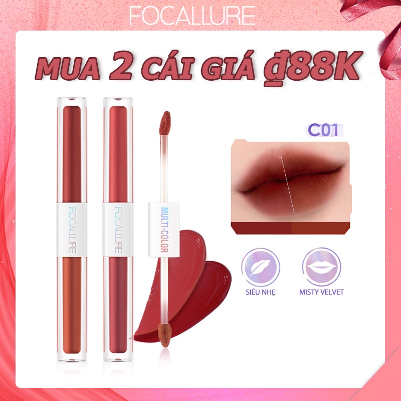 Son môi FOCALLURE dạng kem 2 trong 1 tông lì mịn như nhung chống nứt nẻ 2.4g