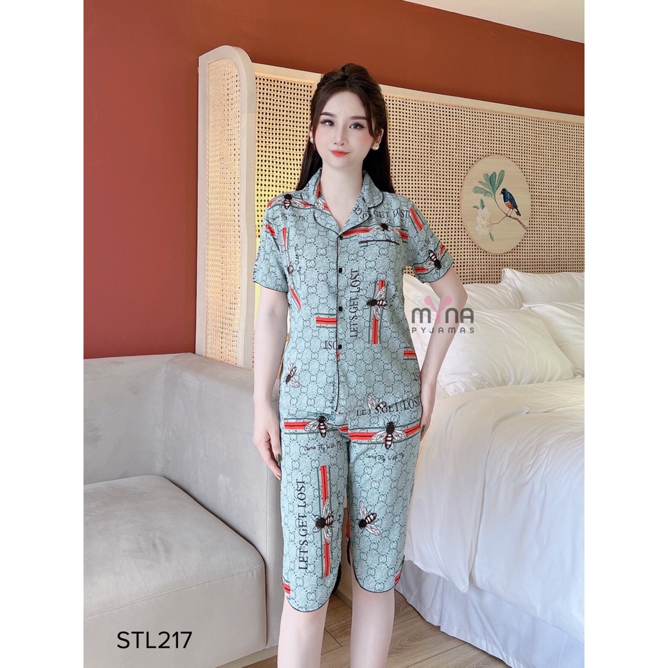 Bộ ngủ pijama lụa mango cao cấp tay ngắn quần lửng, size 40-65kg- MYNA PYJAMAS