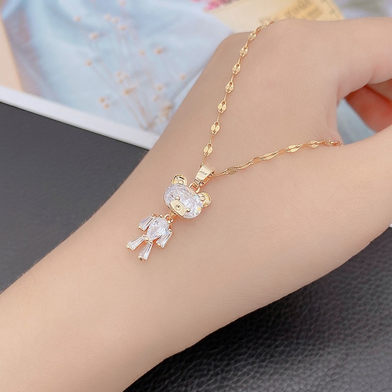Vòng cổ Mạ Vàng 18k Mặt Gấu Đính Đá Pha Lê Thời Trang Cho Nữ