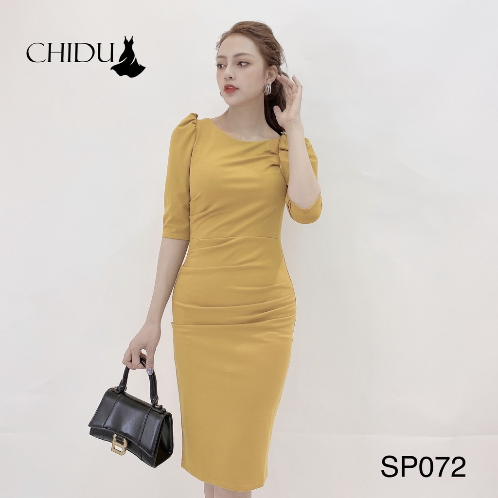 CHIDU Đầm body công sở quyến rũ, đầm body chốt đá vai siêu xinh SP072