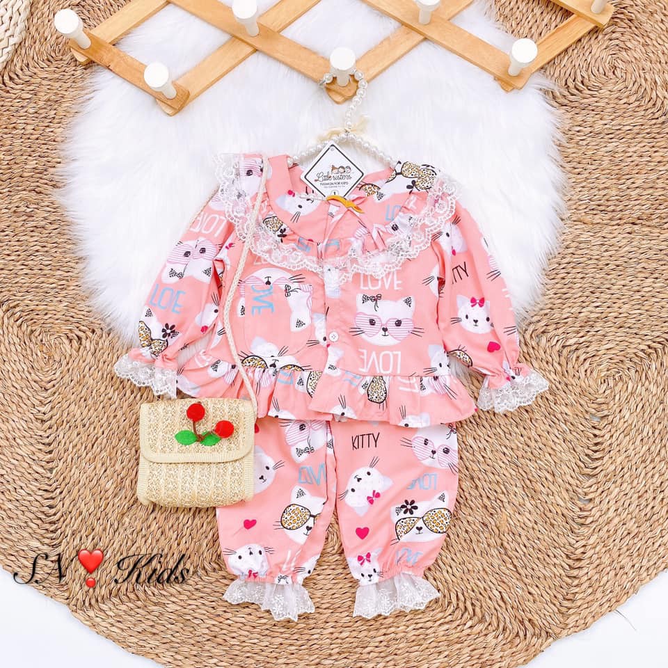 Bộ pijama phối ren ngực sang chảnh cho bé gái - BPR