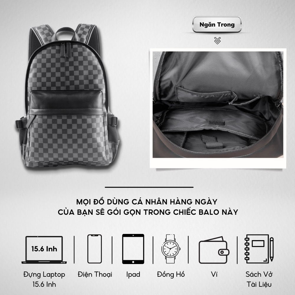 Balo Da Thời Trang Ulzzang Nam Nữ,Da PU Cao Cấp,Đựng Laptop 15,6 inh-Chống nước,Kiểu dáng trẻ trung, cá tính - 𝑰𝑩𝑨𝑮