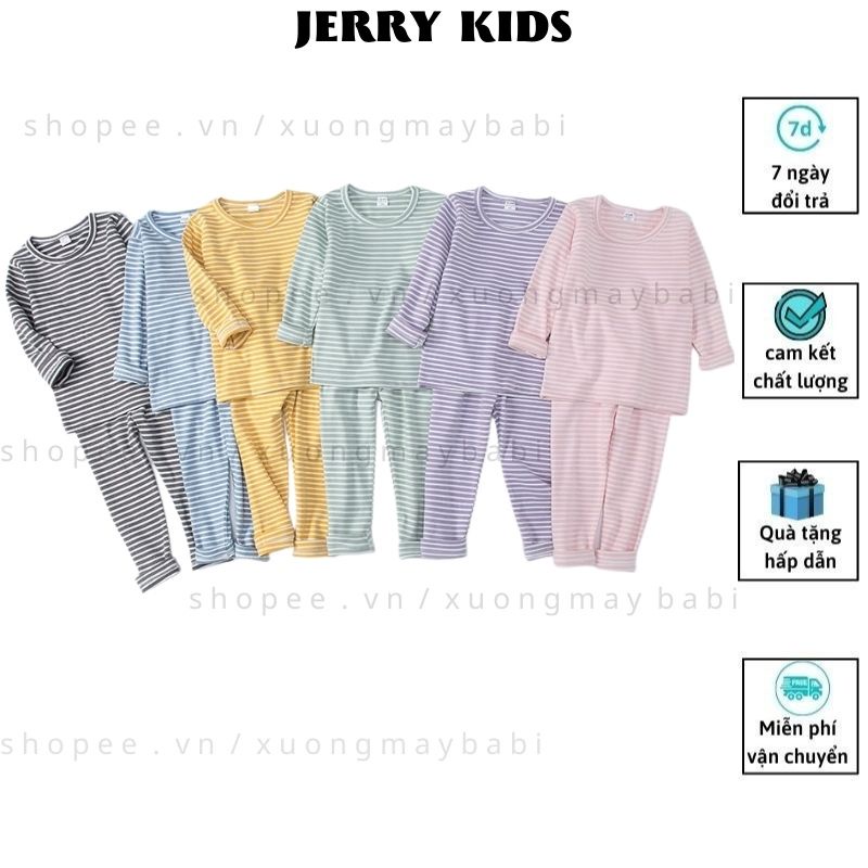 Bộ kẻ dài tay chất cotton cho bé trai bé gái 8-18kg